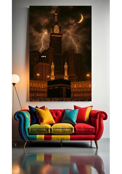 Gök Gürültülü Hava Ve Kabe V1 Ev Duvar Salon Güzellik Salonu Ofis Dükkan Dekarasyon Kanvas Tablo
