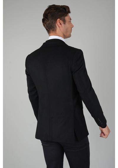 Bisse Comfort Fit Siyah Mono Yaka Çift Yırtmaçlı 6 Drop Yün Erkek Ceket Pck24k24209 D99 Siyah
