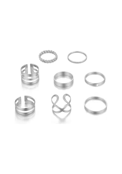 Girift Vintage Charm 8 Adet Metal Detaylı Çoklu Eklem Ve Yüzük Seti Gri