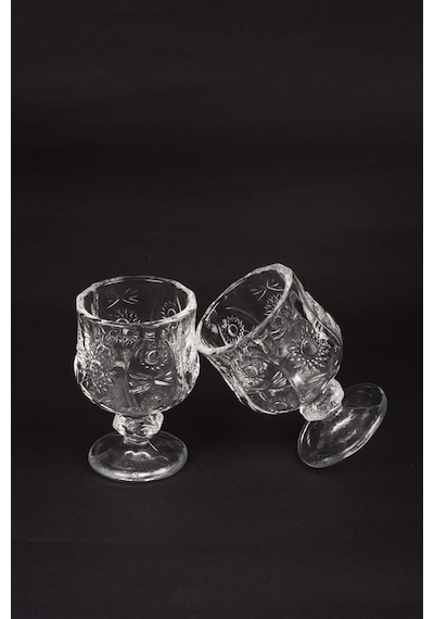 Ayaklı Kahve Yanı Bardağı Kristal Kesim Shot Bardak 7cm X 4 Cm 6 Lı Set Şeffaf