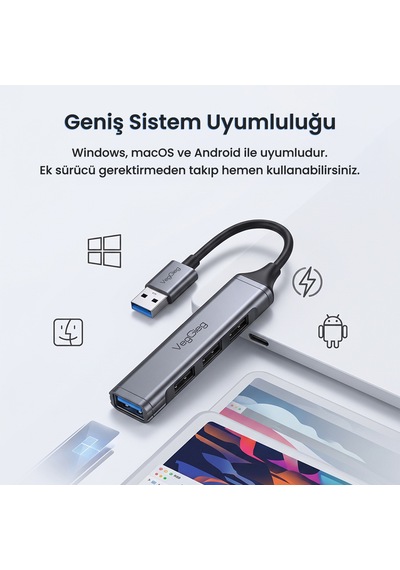 Veggieg 4 Portlu Usb-a To Usb 3.0 + 3 Usb 2.0 Çoklayıcı Dönüştürücü Usb Hub
