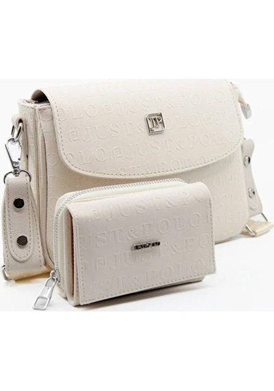 Just Polo Kadın Ayarlanabilir Askılı Şık El & Omuz Çantası Ve Cüzdanı Kombin Shopper Krem