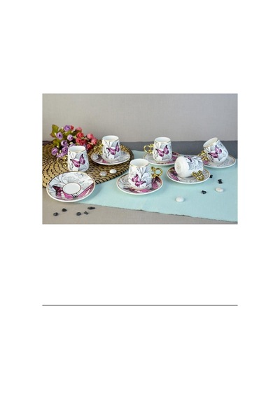 Floral Porselen Kahve Fincanı Royaleks-82454 Açık Ahşap