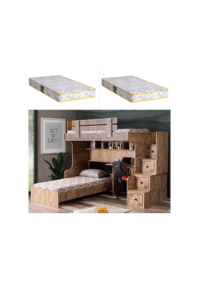 Ranza , Natural Ranza Karyola Çalışma Masası 2 Adet Comfort Yatak 90 X 190 CM