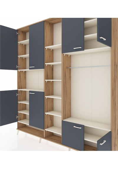 Arges Dolap 18 Raflı 8 Kapaklı Tek Askılı 220x30x243 Çam-antrasit/aytaşı Antrasıt/aytası Arges Dolap 18 Raflı 8 Kapaklı Tek Askılı 220x30x243 Çam-antrasit/aytaşı Antrasıt/aytası