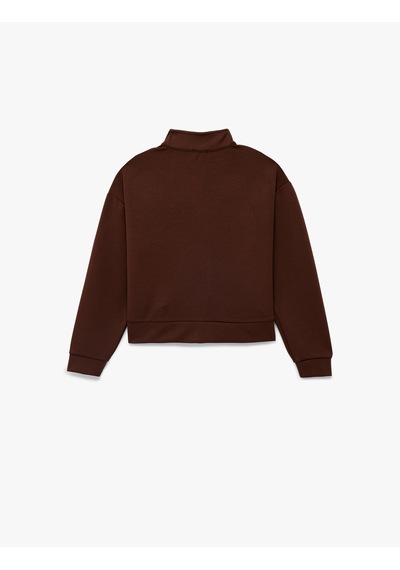 Koton Dik Yaka Uzun Kollu Modal Karışımlı Yarım Fermuarlı Crop Sweatshirt Kahverengi 6skg10224ak Kahve