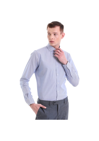 Hatemoğlu Mavi Comfort Fit Desenli 100% Pamuklu İtalyan Yaka Uzun Kollu Sp Mavi