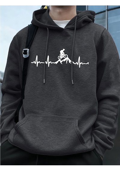 Tarzsokak Ecg Bisiklet Off-road Baskı Erkek  Kış Cep Kapşonlu Moda Polar Sweat  Antrasit