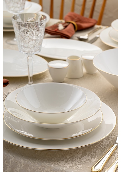Emsan Elmira Gold Fine Bone 59 Parça 12 Kişilik Yemek Takımı Beyaz