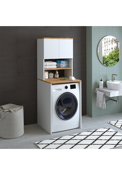 Roomart Cd9 Çamaşır Makinesi Dolabı 3 Raflı 2 Kapaklı Banyo Dolab Atlantik Çam - Beyaz
