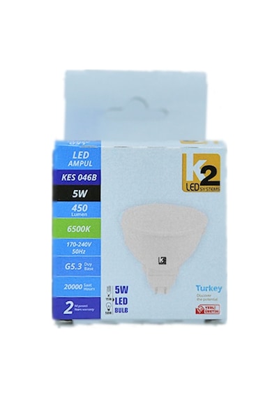 K2 5W 170-240V 450Lm 6500K G5,3 Led Çanak Ampul