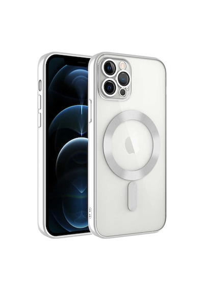 Apple Uyumlu  iPhone 12 Pro Mag Safe Özellikli Lens Korumalı Logo Gösteren Şeffaf Silikon Kapak - Mor