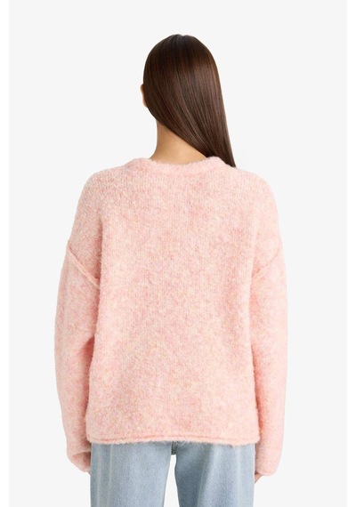 Defacto Yün Karışımlı Bisiklet Yaka Oversize Fit Triko Kazak F3256ax25wnpn450 Pembe-pn450