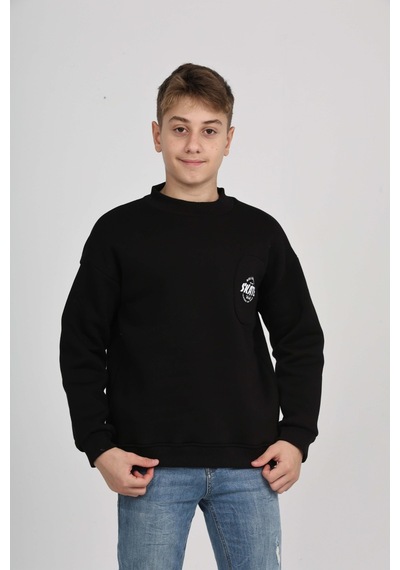 Toontoy Kids Toontoy Erkek Çocuk Cep Skate Baskılı Sweatshirt Siyah