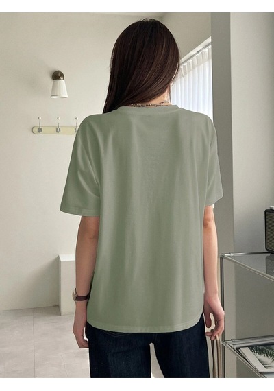 Flood Of Style Kadın Çağla Yeşili Çift Heart Baskılı Oversize T-shirt Yeşil