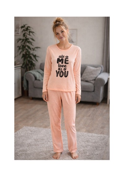 Rindahomewear Kadın Puantiyeli Süprem Pijama Takımı Somon