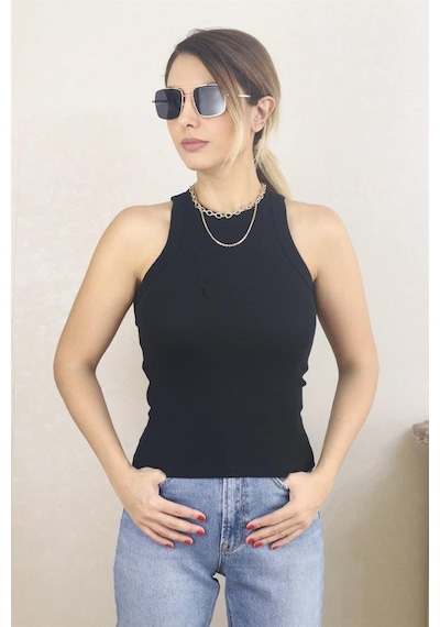 Ritnice Kadın Premium Doku Siyah Fitilli Pamuklu Atlet