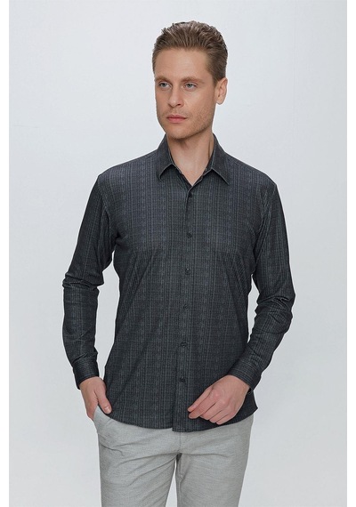 Efor G 1525 Slim Fit Siyah Spor Gömlek Siyah