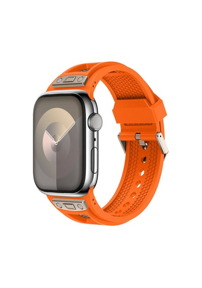 Ardemix Apple Uyumlu  Watch 44mm Krd-117 Hava Alabilen Delikli Metal Süslemeli Desenli Silik