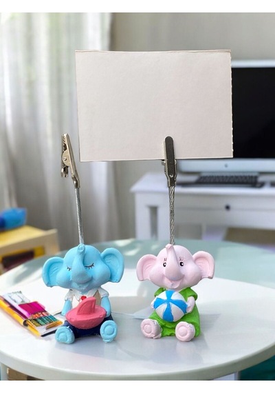 Minik Tatlı Kawaii Yavru Tatilci Filler Fotoğraf Not Tutacağı Ofis Masası Hediye Tutucu Tutacakti Mavi Pembe