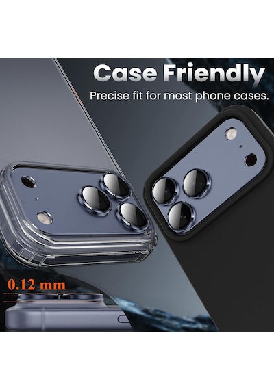 İphone 17 Pro İçin Tasarlanmış Kamera Lens Koruyucu, 1:1 Mükemmel Uyum Tam Kapsamlı Mat Metal Temperli Cam Kamera Ekran Koruyucu Aksesuar, Kılıf Dostu Lacivert, İphone 17 Pro
