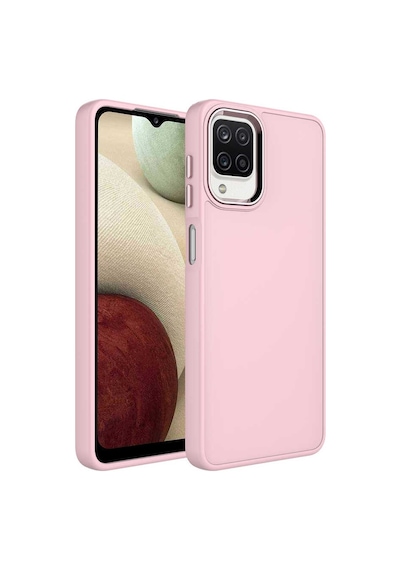 Zore Samsung Galaxy Uyumlu M32 Kılıf Metal Çerçeve Ve Buton Tasarımlı Silikon Omsy Luna Kapak - Pembe