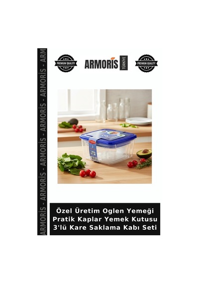 Özel Üretim Oglen Yemeği Pratik Kaplar Yemek 3'lü Kare Saklama Kabı Seti Çok Renkli