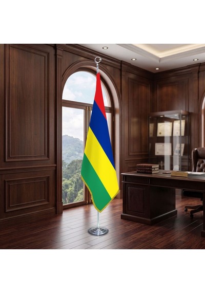 Mauritius Direkli - Altın Saçaklı Saten Makam Bayrağı Seti Krom Direk Diğer