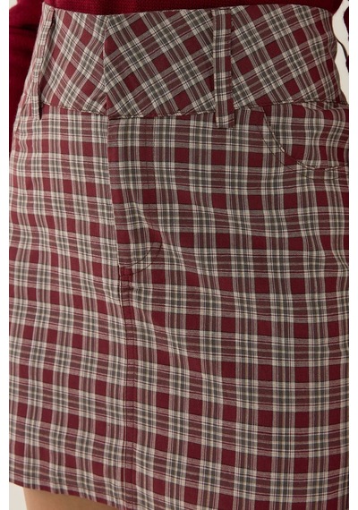 Hiccup Ekose Mini Etek Kiraz Kırmızısı