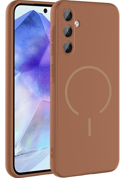 Samsung Uyumlu Galaxy A55 Kılıf Magsafeli Premium Meta Silikon Kapak Kahve