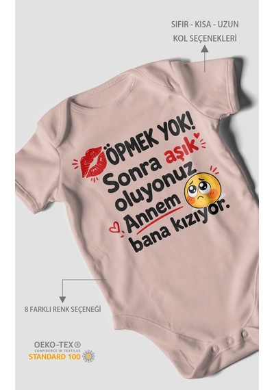 Morivokids Anneye Özel Kısa Kollu Bebek Body %100 Pamuk Zbn172-kk Pastel Pembe