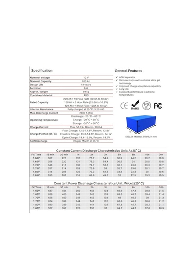Mullinix 12v 200ah Derin Döngülü Agm Jel Akü