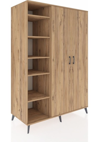 Kronos Dolap 7 Raflı 2 Kapaklı Tek Askılı 132x59x195 Çam-çam/çam Çam