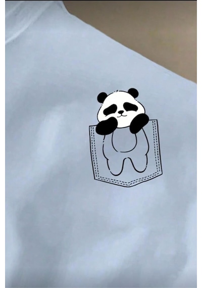 Cepte Panda Baskılı Oversize Unisex Pamuklu Tişört Battal Büyük Beden Tshirt Turkuaz