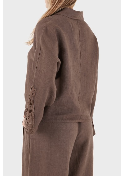 Via Dante Relaxed Fit Güpür Detaylı Uzun Kollu Keten Gömlek Bayan Gömlek 699e31842 Kahve