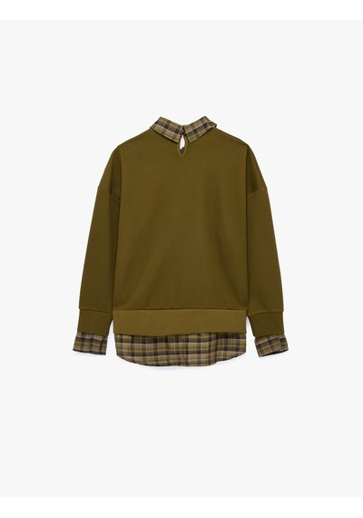 Koton İki Farklı Kumaş Kullanımlı Kombine Uzun Kollu Ekose Gömlek Yaka Sweatshirt Haki 6sak10180ek Koton İki Farklı Kumaş Kullanımlı Kombine Uzun Kollu Ekose Gömlek Yaka Sweatshirt Haki 6sak10180ek