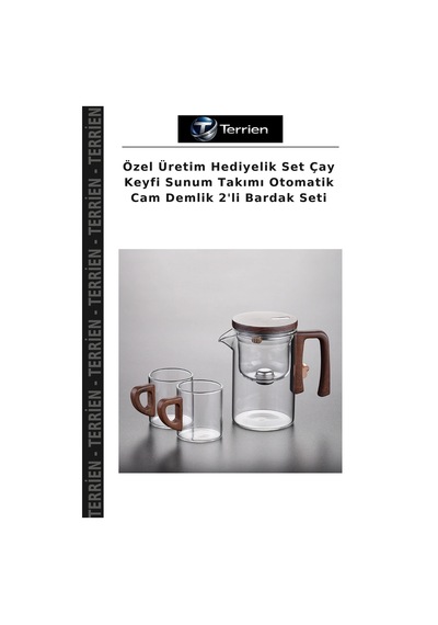 Özel Üretim Hediyelik Set Çay Keyfi Sunum Takımı Otomatik Cam Demlik 2'li Bardak Seti Şeffaf