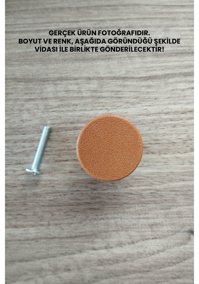 6 Adet - Kahverengi Kalın Düğme Kulp - Modern Ve Şık Dolap, Gardırop, Şifonyer, Komodin Ve Çekmece Kulpu Vida Dahil Sarı
