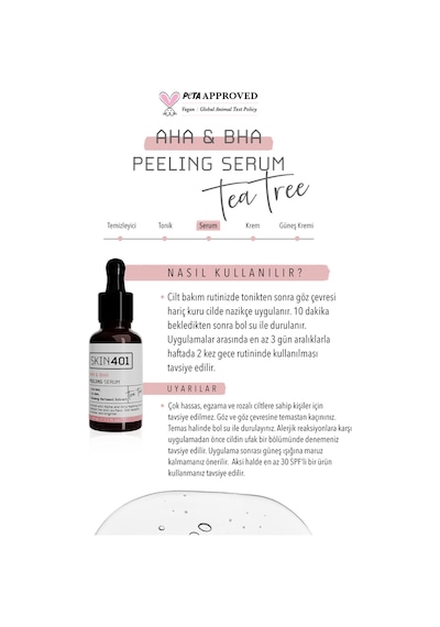 Skin401 Aha %10 Bha %2 Canlandırıcı Cilt Tonu Eşitleyici Yüz Peeling Serum 30ml