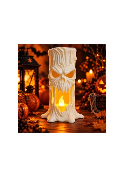 Eriyen Hayalet Led Mumlu Lamba 15 Cm - Dekoratif Halloween Gece Lambası Beyaz Beyaz