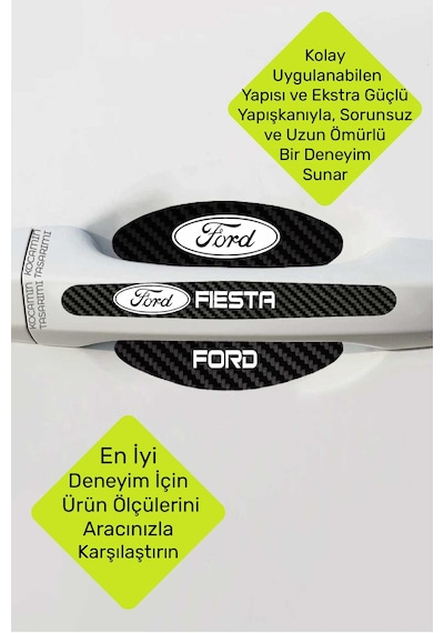Ford Fiesta Kapı Kolu Karbon Folyo Seti Fiesta Modeline Özel Dayanıklı 8 Parça Koruyucu Ürün