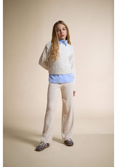 Defacto Kız Çocuk Beli Lastikli Wide Leg Pantolon F4124a825wner233 Ekru