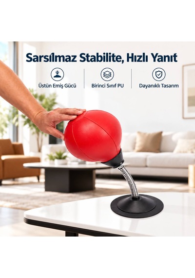 Masaüstü Vakumlu Vantuzlu Yaylı Boks Topu Pompa Hediyeli Boks Torbası Hız Topu Ev Ofis Çocuklar Yetişkinler İçin Kırmızı - Siyah