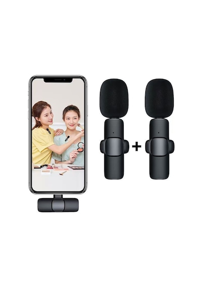 Type-c Girişli Çift Kablosuz Yaka Mikrofonu Apple Uyumlu iOS Android Wireless Mikrofon Seti Yayın Vlog Kayıt