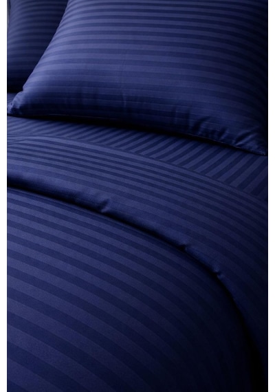 Wova Home Midnight Stripe Çift Kişilik Nevresim Takımı%90 Pamuk 83 Tel Saten Çizgili Lastikli Çarşaflı Lacivert Çok Renkli