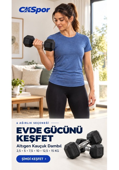 Ckspor 5 Kg Altıgen Kauçuk Dambıl Hex Dumbbell Fitness Kuvvet Antrenmanı Ağırlığı