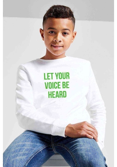 Tshirthane Let Your Voice Be Heard Baskılı Unisex Çocuk Beyaz Sweatshirt Beyaz