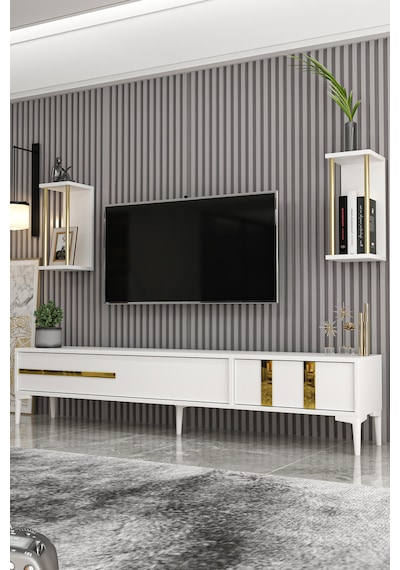 Givayo Mobilya Lükens Tv Ünitesi Beyaz Gold 180 Cm