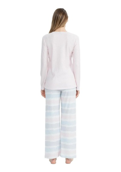 U.S. Polo Assn. U.s Polo Assn. 17096 Kadın Delikli Polar Waffle Kumaş Uzun Kollu Geniş Paça Pijama Takım-pembe Pembe