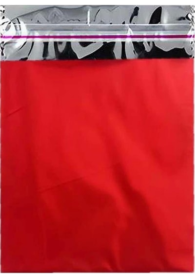 35x50 Cm Kırmızı Renk Bantlı Lüks Metalize Hediyelik Poşet 50 Adet